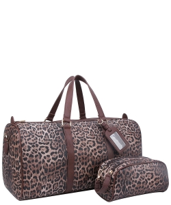 2-In-1 Leopard Print Large Size Travel Duffel Bag LE1100 BROWN